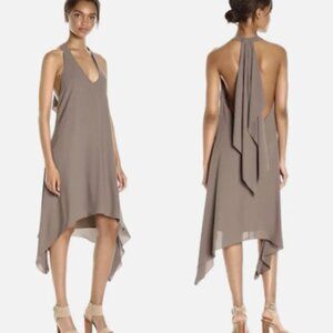 BCBG MAXAZRIA Spanish Moss Halter Asymettrical Open Back Chiffon Dress (NWT)